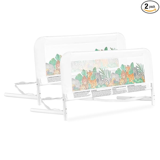 Dream On Me Lightweight Mesh Security Adjustable Bed Rail Double Pack with Breathable Mesh Fabric in Jungle Print, 2 Count (Pack of 1)