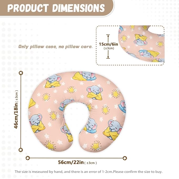 Jeiento Cartoon Elephant Nursing Pillow Covers Cute Stars Pattern Nursing Pillowcase Slipcovers Elastic Soft Breastfeeding Pillow Slipcovers,for Newborn,Baby Boys Girls,Mom