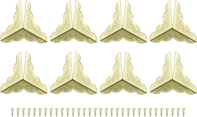 uxcell 8 Pcs Metal Box Corner Protectors 1"x1" Corner Protectors Decorative with Mounting Screws for Storage Box Cabinets Wooden Chest, Gold Tone