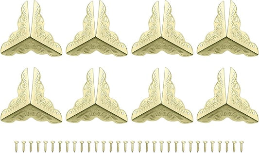 uxcell 8 Pcs Metal Box Corner Protectors 1"x1" Corner Protectors Decorative with Mounting Screws for Storage Box Cabinets Wooden Chest, Gold Tone