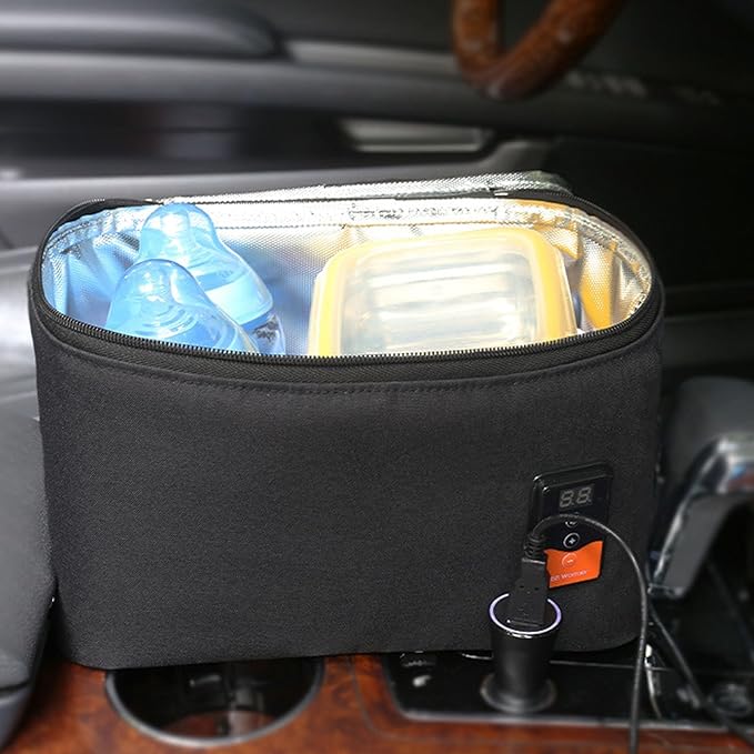 Baby Bottle Warmer Bag, Portable Car Breastmilk Heater Insulated Bag, Adjustable Temperature Multifunctional Baby Bottle Warmer with Digital Display Screen for Outdoor