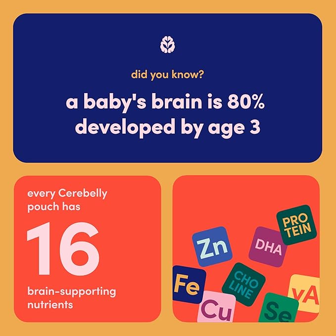 Cerebelly Organic Baby Food Pouches, Carrot Chickpea Purees, 16 Nutrients, No Added Sugar, Fiber & Non-GMO, 4oz, 6 Pack