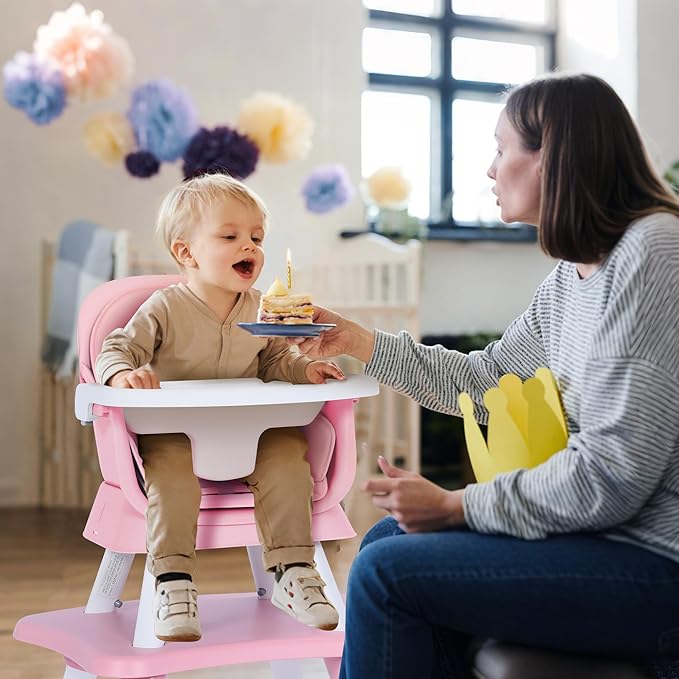 Baby High Chair, 8 in 1 Convertible Highchair, Booster Seat, Building Block/Activity Table, Stool, Feeding Chair with Dishwasher-Safe Tray, High Chairs for Babies and Toddlers (Pink)