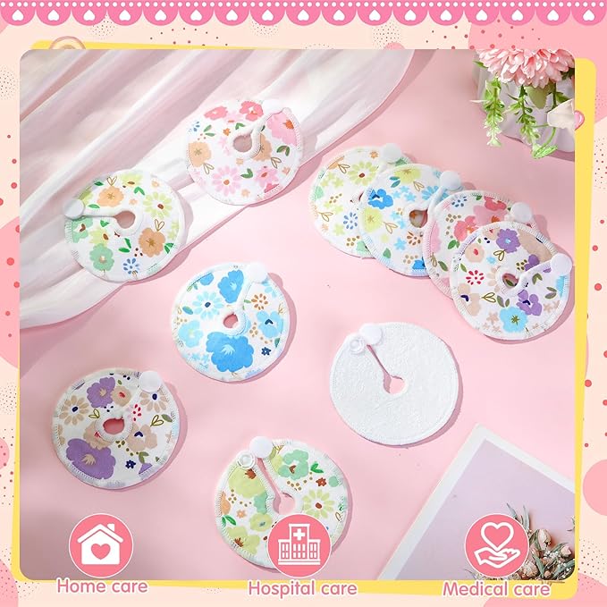 Threlaco 48 Pcs Gtube Button Covers Feeding Tube Pads Holder Abdominal Reusable Accessories Peg Tube Soft Absorbent Breast Feeding Pads Breastfeeding Support Nursing Care Stay Dry(Floral)