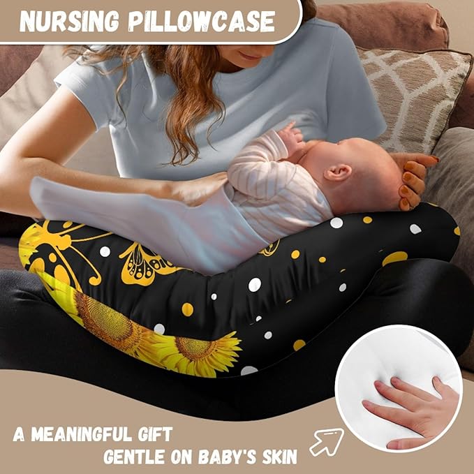 Forchrinse Sunflower Butterfly Nursing Pillow Cover Ultra Soft Feeding Pillow Slipcover for Breastfeeding Moms