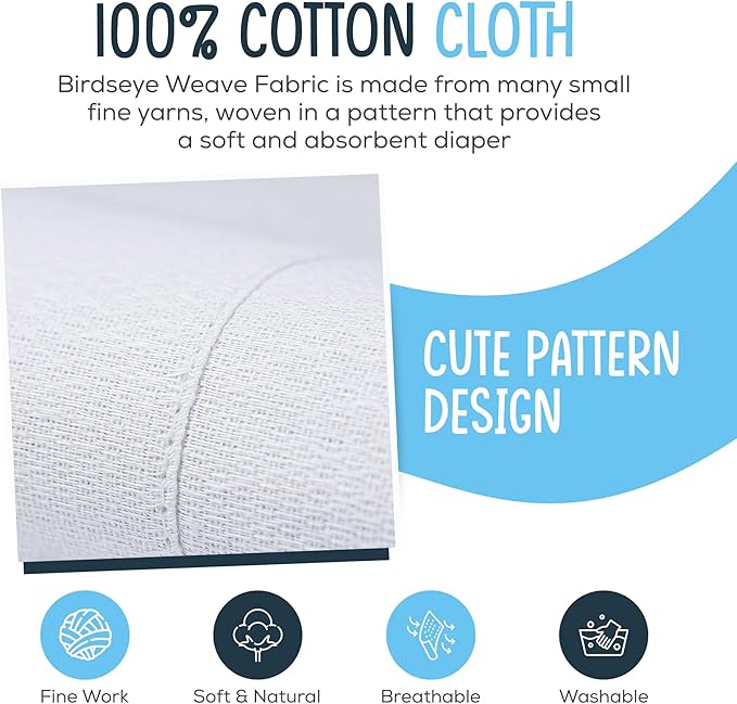 Linteum Textile Supply Birdseye Prefold Cloth Diapers 4-6-4 Ply 14x21 Inches Burp Cloth 100% Cotton Diapers for Babies Unisex No Shrinkage Washable Reusable Diaper (White) 6 Pack