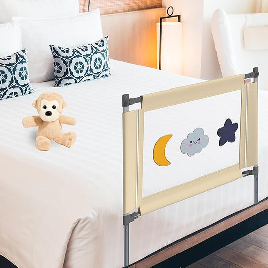 Bed rail for toddlers with adjustable high and foldable design for enhanced safety, Suitable for all mattress sizes toddler bed rails for cosleeping, Machine washable baby bed rail guard, Beige