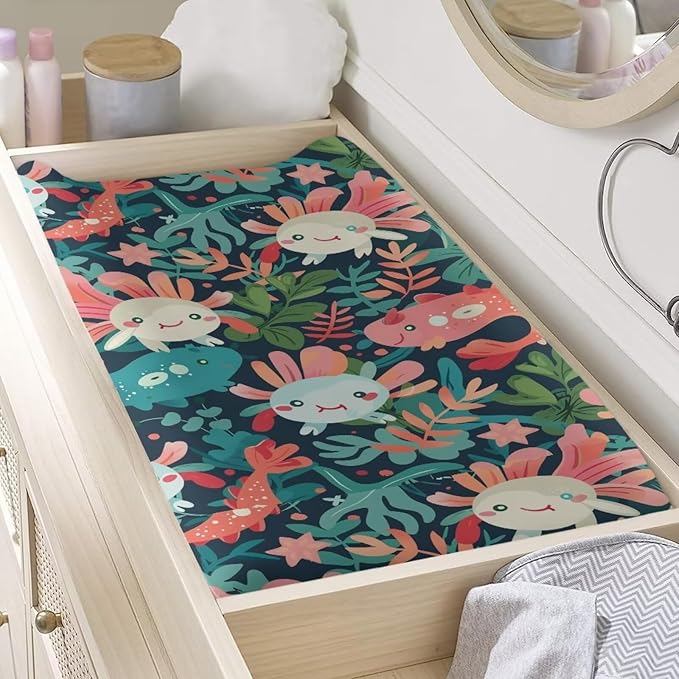 Changing Pad Covers for Boys Girls, Fish Axolotl Diaper Changing Table Pad Cover Soft Breathable Changing Mat Cover for 32''x16" Cute Birthday Gifts for Baby