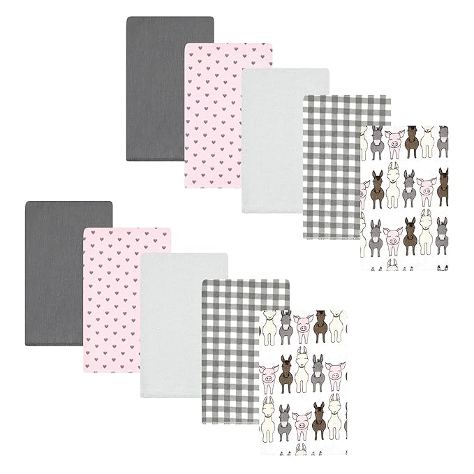 Hudson Baby Unisex Baby Cotton Flannel Burp Cloths, Farm Friends Pink 10-Pack, One Size