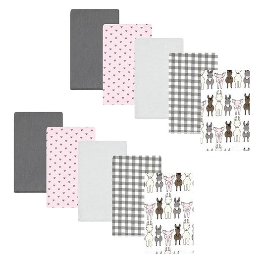 Hudson Baby Unisex Baby Cotton Flannel Burp Cloths, Farm Friends Pink 10-Pack, One Size