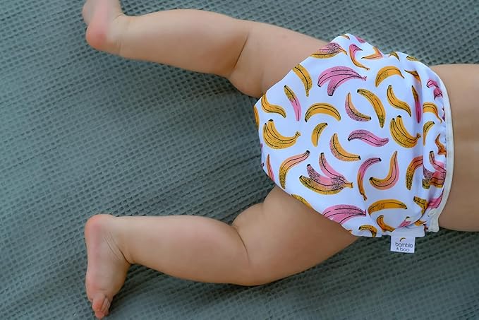 Bambio & Boo - Reusable Swim Diapers, Full Size Pack (S & L), 0-40 Months, Newborn-40lbs, Leak-Proof, Adjustable, Quick Drying for Babies & Toddlers. Ideal for Swimming Lessons (Bananas)