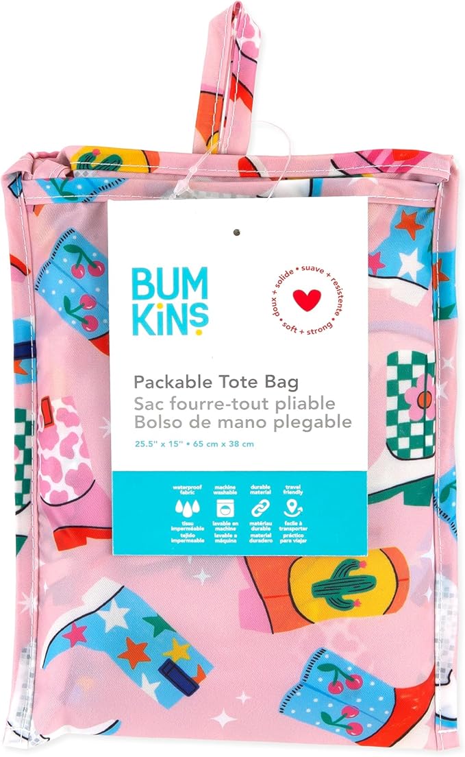 Bumkins Reusable Grocery Shopping Tote Bag for Women, Large Boho Style with Handles, Foldable, Washable, Shoulder Straps