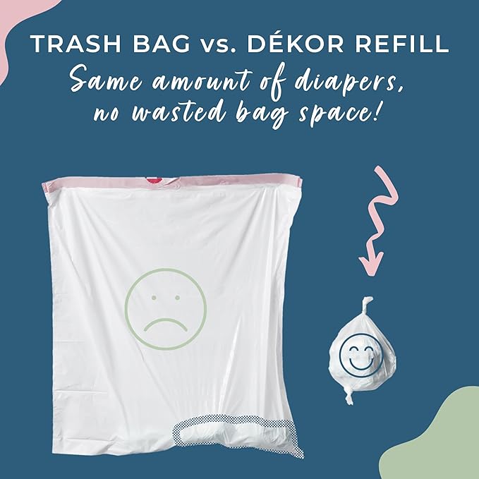 Diaper Dekor Plus Diaper Pail Refills | 2 Count | Most Economical Refill System | Quick & Easy to Replace | No Preset Bag Size Use Only What You Need | Exclusive End-of-Liner Marking