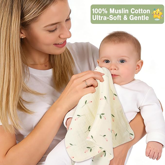 8 Pack Baby Burp Cloths Muslin Cotton 20x10 Inches Cute Printed Ultra Soft Absorbent for Newborn Infants Toddlers Matching Store Same Pattern Products