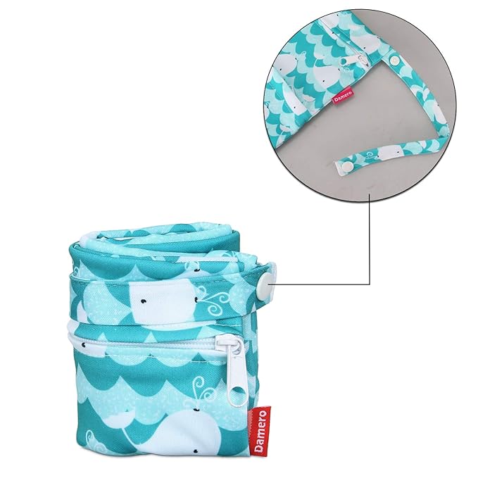 Damero 3Pcs Wet Dry Bag with 2 Zippered Pockets and Snap Handle for Cloth Diaper, Swimsuit, Clothes, Ideal for Travel, Exercise, Daycare, Roomy and Water-resistant (Cute Whale)