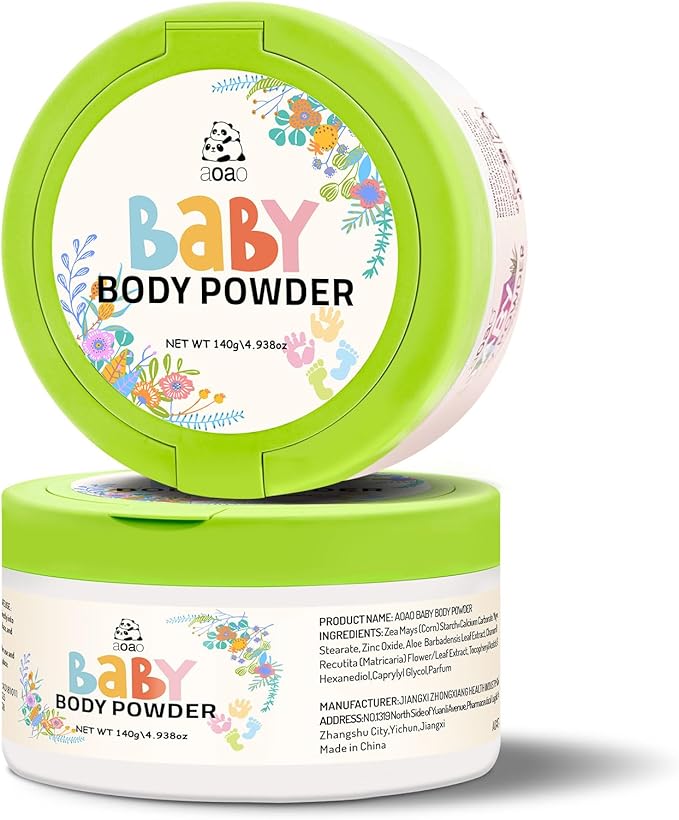 Baby Body Powder with Puff, Natural Cornstarch-Based Talc-Free Dusting Powder with Zinc Oxide & Aloe, Gentle Soothing Absorption & Chafe Protection, Newborn to Toddler, Family-Friendly Care, 5oz-2pack