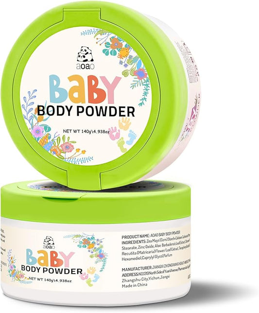Baby Body Powder with Puff, Natural Cornstarch-Based Talc-Free Dusting Powder with Zinc Oxide & Aloe, Gentle Soothing Absorption & Chafe Protection, Newborn to Toddler, Family-Friendly Care, 5oz-2pack