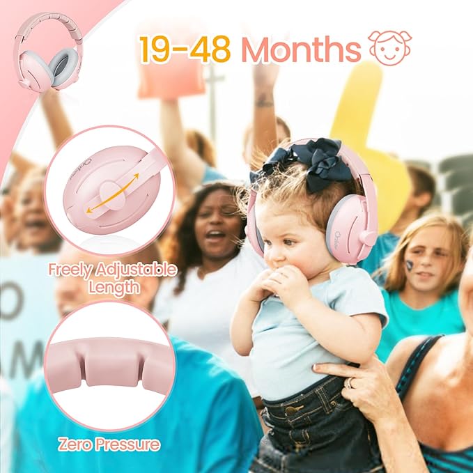 2-in-1 Baby Ear Protection for Babies Infant up to 48 Months, Baby Noise Cancelling Headphones with Cute Bear Design, Ear Muffs Noise Protection with Non-Slip Band for Airplane Travel Sleep, Pink