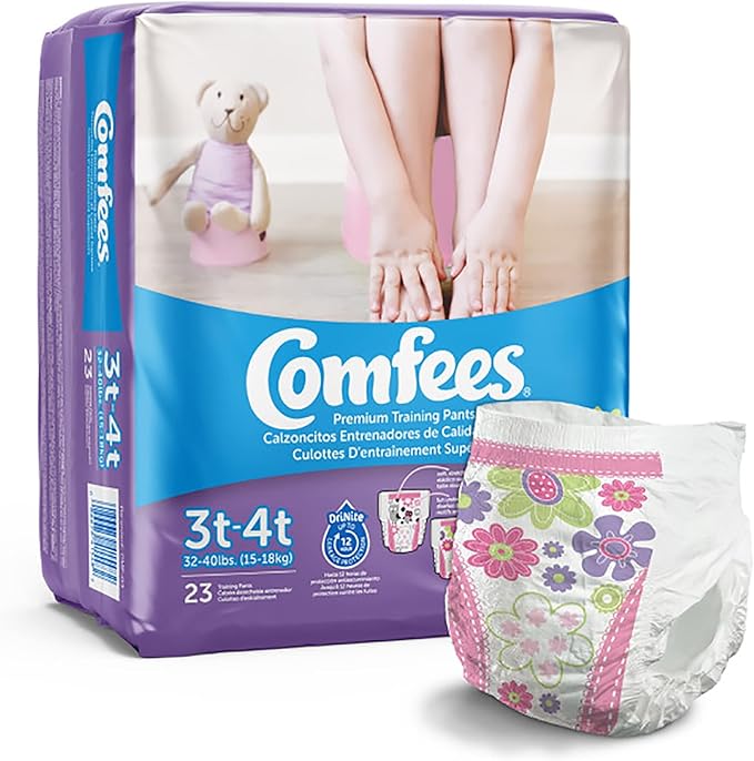 Comfees Girls Toddler Pull On Training Pants with Tear Away Seams Size 3T to 4T Disposable Moderate Absorbency, 23 Count