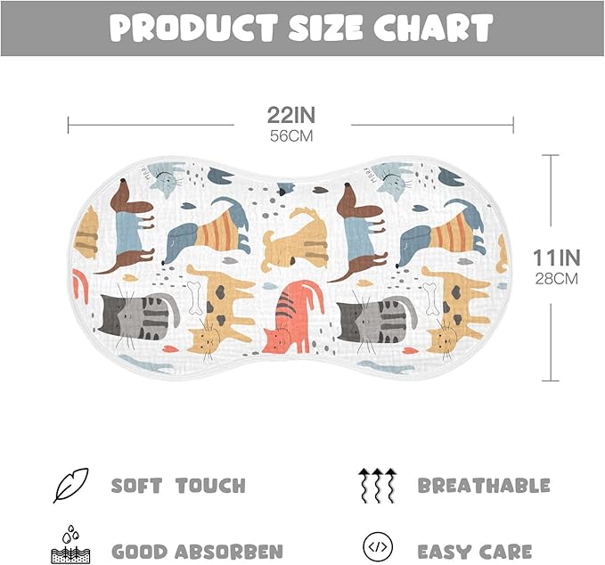 vvfelixl Muslin Burp Cloths Different Dogs Cats Baby Washcloths for Baby Girl Boys 2 Pack