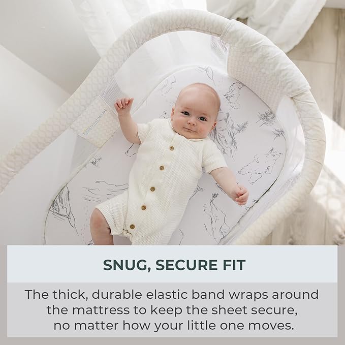 Pobibaby - 2 Pack Premium Bassinet Sheets for Standard Bassinets - Ultra-Soft Cotton Blend, Stylish Woodland Pattern, Safe and Snug for Baby (Explore)