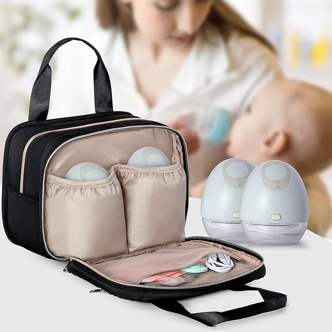 Fasrom Wearable Breast Pump Bag with Cooler and Ice Pack Compatible with Momcozy, Medela and Elvie Pumps, Insulated Pump Carrying Case to Hold Extra Pump Parts, Black (Patent Design)