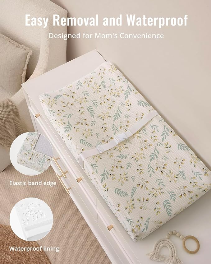 Blissful Diary Baby Changing Pad and 2 Packs Muslin Changing Pad Cover for Girls Boys