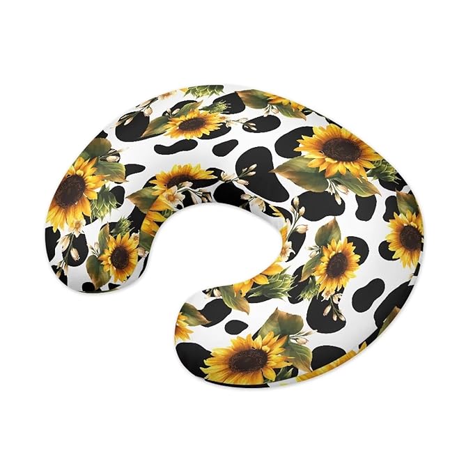 Cow Stripes and Sunflowers Nursing Pillow Cover for Baby Boy Girl Ultra Soft Comfortable Newborn Nursing Pillow Case Breathable and Washable