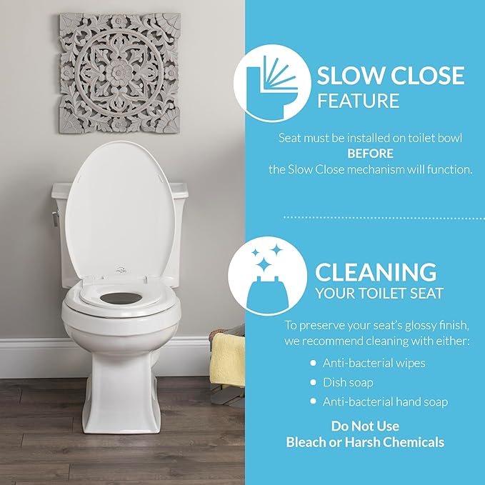 Little2Big Toilet Seat with Built-In Potty Training Seat, Slow Close, Durable Plastic, Made in USA, ELONGATED, White (Pack of 2)