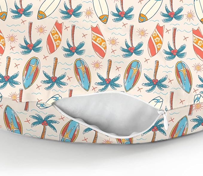 Retro Boho Surfing Baby Nursing Pillow Covers for Boy Girl Summer Surfboards Coconut Palm Trees Sun Nursery Pillowcase for Breastfeeding Pillows Beach Life Soft Stretchy Slipcovers for Newborn Infant