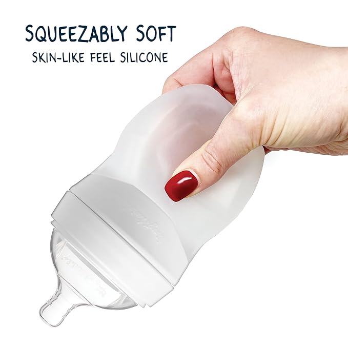 Tiny Twinkle Silicone Baby Bottle with Comfort Grip and Soft Flexible Nipple - Squeezably Soft Baby Bottles for Newborn and Up (Blossom, 8 Ounce)