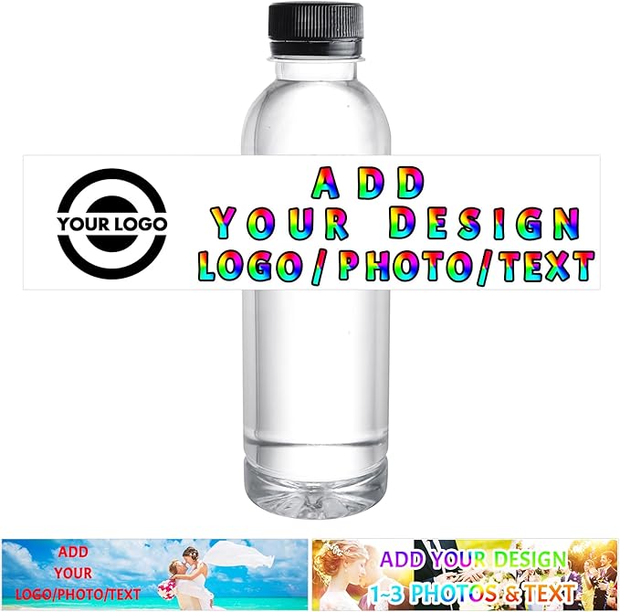 50 Pcs Personalized Water Bottle Labels With Business Logo - Custom Waterproof Printable Photo Wrappers Stickers for Tradeshow Giveaways