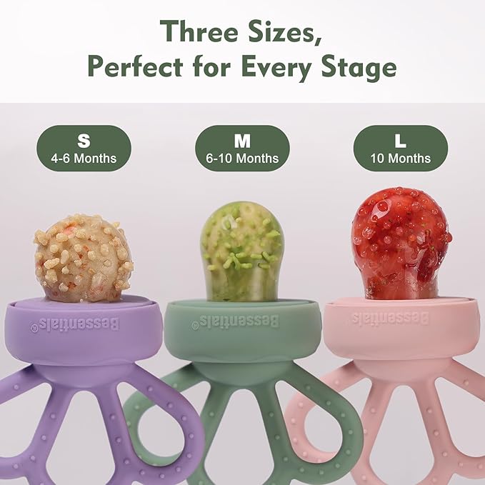 Carrot Baby Fresh Fruit Food Feeder & 2 Pack Silicone Mesh Feeders | Safe Infant Self-Feeding|Includes 3 Sizes of Food Pouches |Suitable for Baby 4M+|BPA-Free (Blue & Copper)