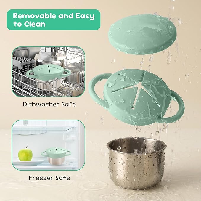 Bufilea 1 Pack Snack Containers for Toddlers, Stainless Steel Toddler Snack Cups with Silicone Food Catcher & Lids,Snack Cups for toddlers Spill Proof
