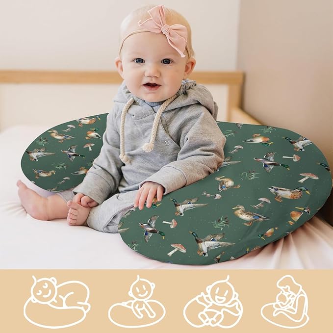 Watercolor Mallard Duck Reeds Mushroom Nursing Pillow Covers Boy Hunting Ducks Stretchy Nursing Covers for Breastfeeding Hunting Season Soft Comfortable Pillows Slipcover for Boys Girls