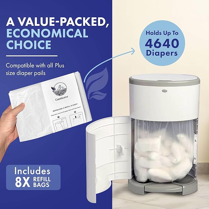 Comficove 8 Pack Dekor Plus Diaper Pail Refills, Compatible with Dekor Diaper Pail Refill Bags, Extra Thick Scented Diaper Bag Refill Liners for Odor Control