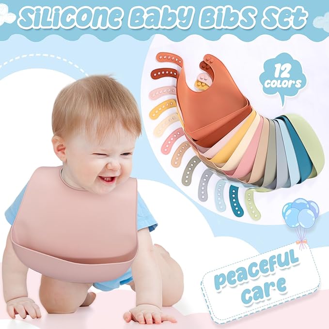 Mepase Silicone Bibs for Babies Waterproof Silicone Bibs Soft Adjustable Baby Feeding Unisex Kid Eating Supplies