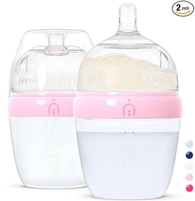Baby Bottles with Built-in Formula Dispenser, Anti-Colic Wide Neck Design for Newborn Feeding and Everyday Baby Essentials, 6 Oz Slow Flow (2 Pack), Cute Pink