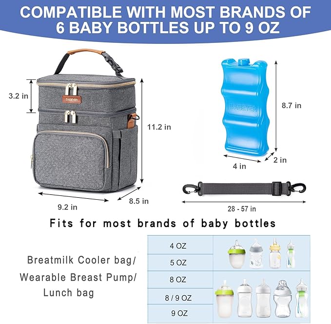 Breastmilk Cooler Bag with Ice Pack Fits 6 Baby Bottles Up to 9 Ounce