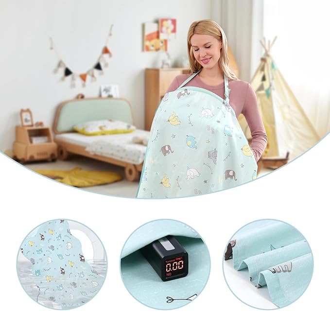 100% Cotton Nursing Cover with Support Ring & Mesh Layer, Breathable Nursing Cover Up for Breastfeeding, Adjustable Arch Neckline Breastfeeding Apron for Women