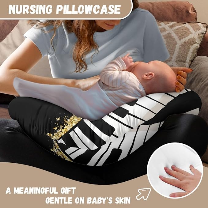 Forchrinse White Music Piano Nursing Pillow Cover for Baby Boys Girls,Soft Breastfeeding Pillow Cover Infant Feeding Cushion Cover Washable