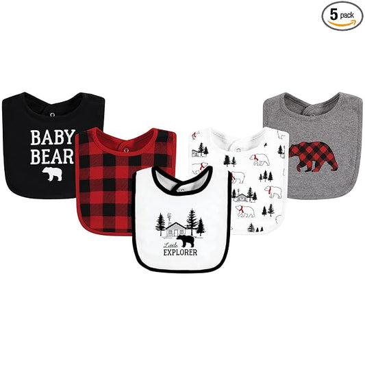 Hudson Baby Unisex Baby Cotton Bibs, Buffalo Plaid Bear, One Size