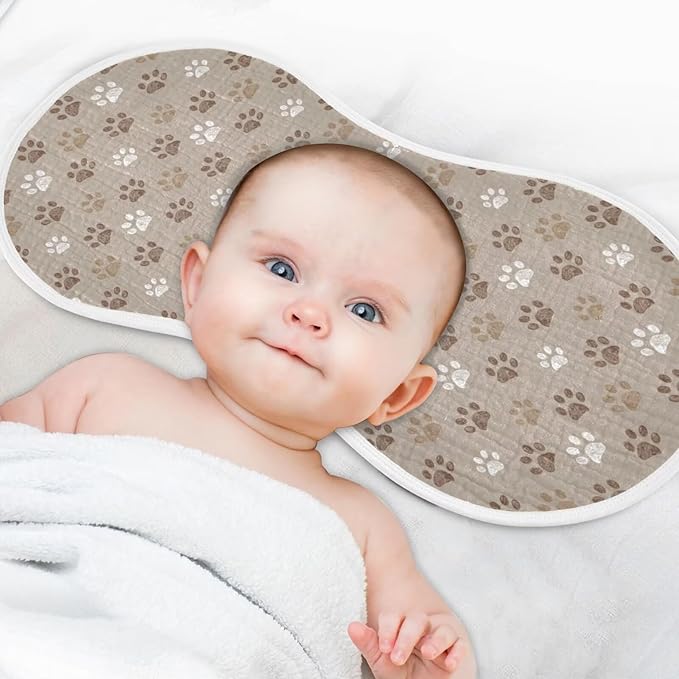 Brown Dog Paws Baby Muslin Burp Cloths Set of 4 Paw Muslin Washcloths Cute Milk Spit Up Rags Soft Newborn Towel Burp Cloth Bib for Unisex Boys and Girls, 22 x 11 Inch