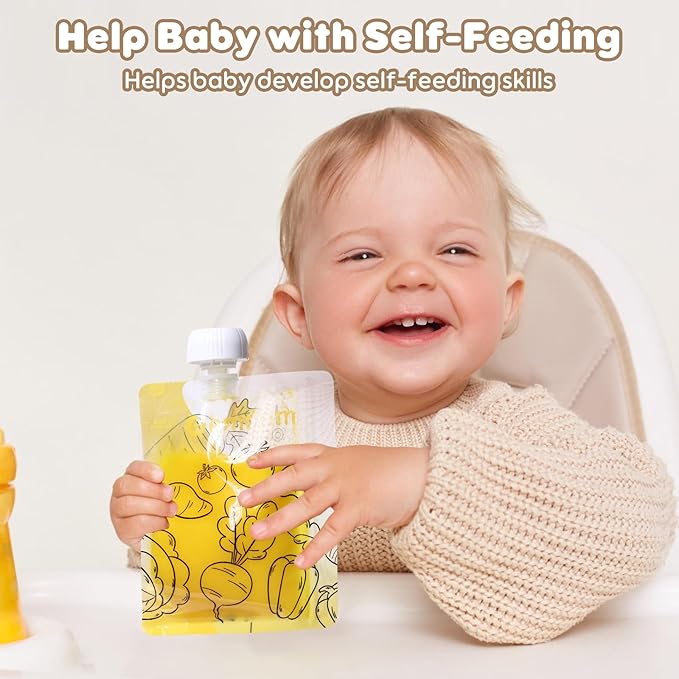 20 Pack Reusable Baby Food Pouches for Toddlers, Refillable Squeeze Pouch for Applesauce Yogurt Homemade Organic Puree Juice Snack for Baby Kids Students, Storage Containers, BPA Free, 5oz