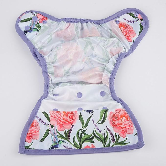 One Size Cloth Diaper Cover Snap With Double Gusset (Hummingbirds)