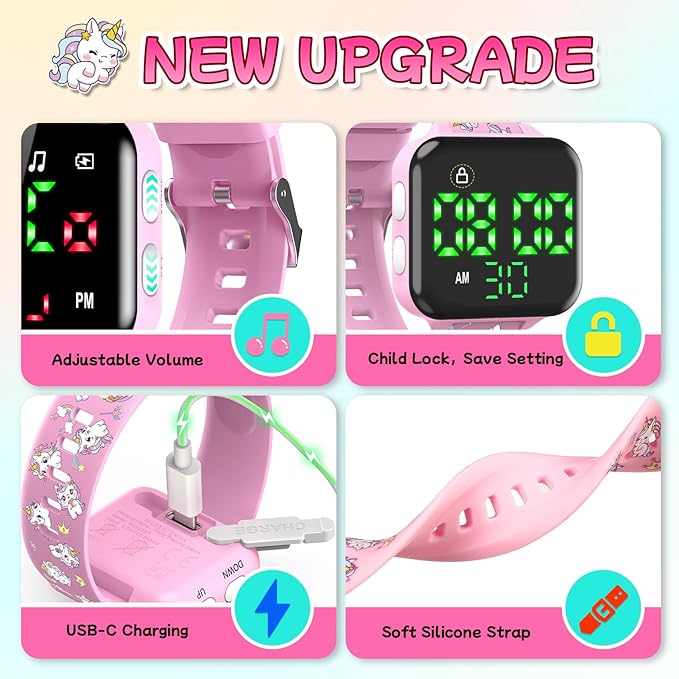 Potty Training Watch & Chart & Book for Kids: Upgrade 3 in 1 Toddler Potty Training Kit Rechargeable Toilet Reminder Unicorn Potty Training Chart with Reward Stickers for Toddler Girls (Pink)