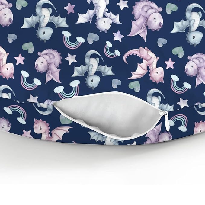 Fairytale Dragon Love Stars Baby Nursing Pillow Covers for Boy Girl Baby Dragons Purple Nursery Feeding Pillowcase for Breastfeeding Pillows Fantasy Animal Soft Stretchy Slipcover for Newborn Infant
