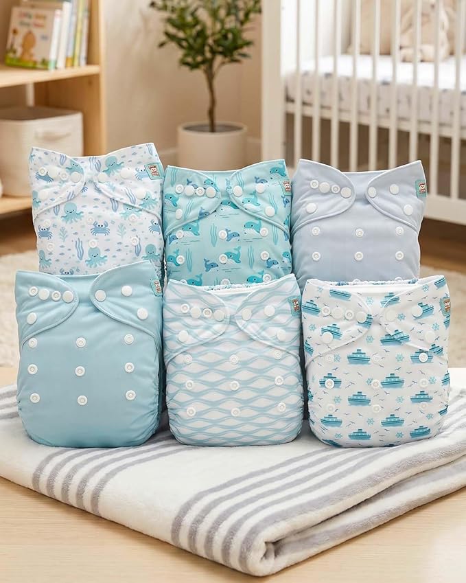 ALVABABY Baby Cloth Diapers 6 Pack with 12 Inserts Cloth Diaper Covers Adjustable Washable Reusable for Baby Girls and Boys 6DM136A