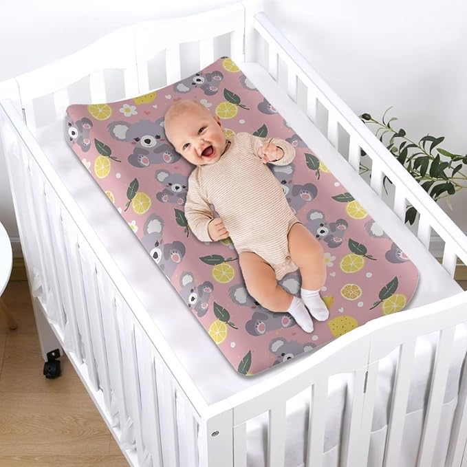 Koala Lemonade Changing Table Covers Durable Baby Diaper Change Sheet Ultra Soft Contoured Pad for Baby Boys Girls Nursing Room Decor