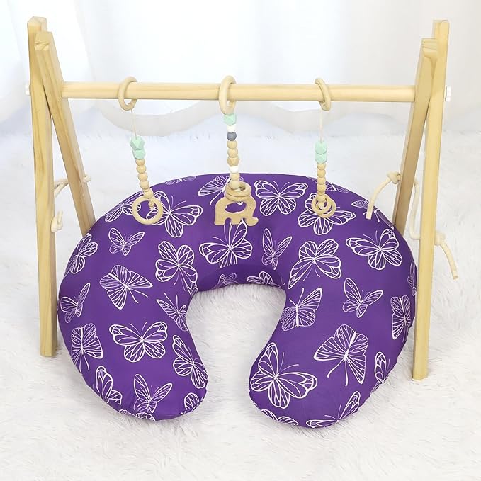 Nursing Pillow Cover, Breastfeeding Pillow Cover for Baby Girls Boys, Soft Stretchy Nursing Pillowcase for Infant Newborn, Removable Slipcover for Nursing Pillows, Purple Butterfly(Only Cover)